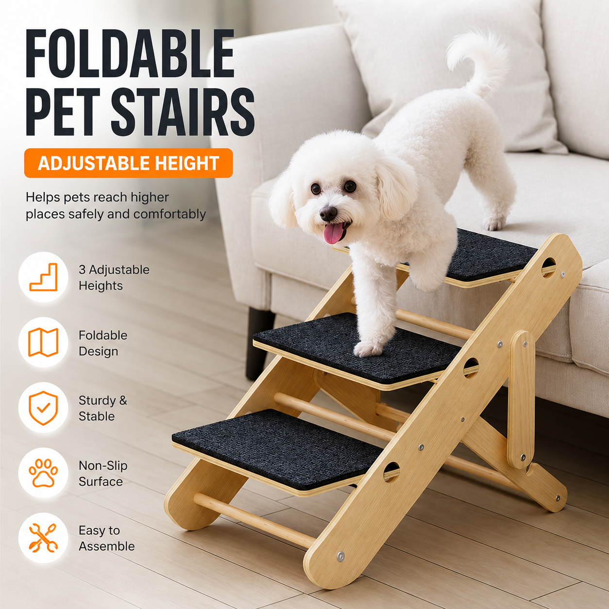 Foldable 3-Step Pet Stairs